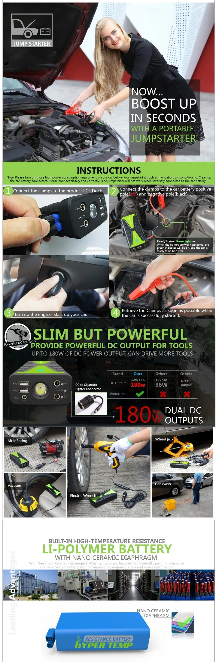 16800mAh Portable Power Bank Car Accu Jump Starter for Emergency